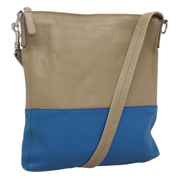 CELINE Shoulder Bag Leather Beige Gold Blue - Picture 1 of 13